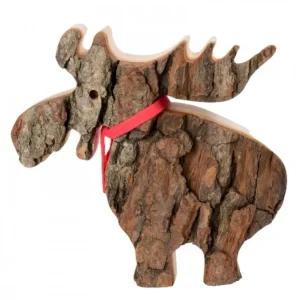 Waldfabrik, photophore en bois et étoile sapin de Noël Elan En Bois Avec Noeud Rouge 14 Cm