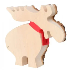 Waldfabrik, photophore en bois et étoile sapin de Noël Elan En Bois Avec Noeud Rouge 14 Cm