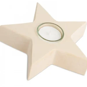 Waldfabrik, photophore en bois et étoile sapin de Noël Etoile En Bois Bougeoir, 15 Cm
