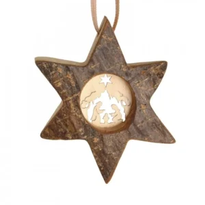 Waldfabrik, photophore en bois et étoile sapin de Noël Etoile En Bois, Motif Cisele Crèche, 7 Cm