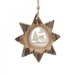 Waldfabrik, photophore en bois et étoile sapin de Noël Etoile En Bois, Motif Cisele Elan, 10 Cm