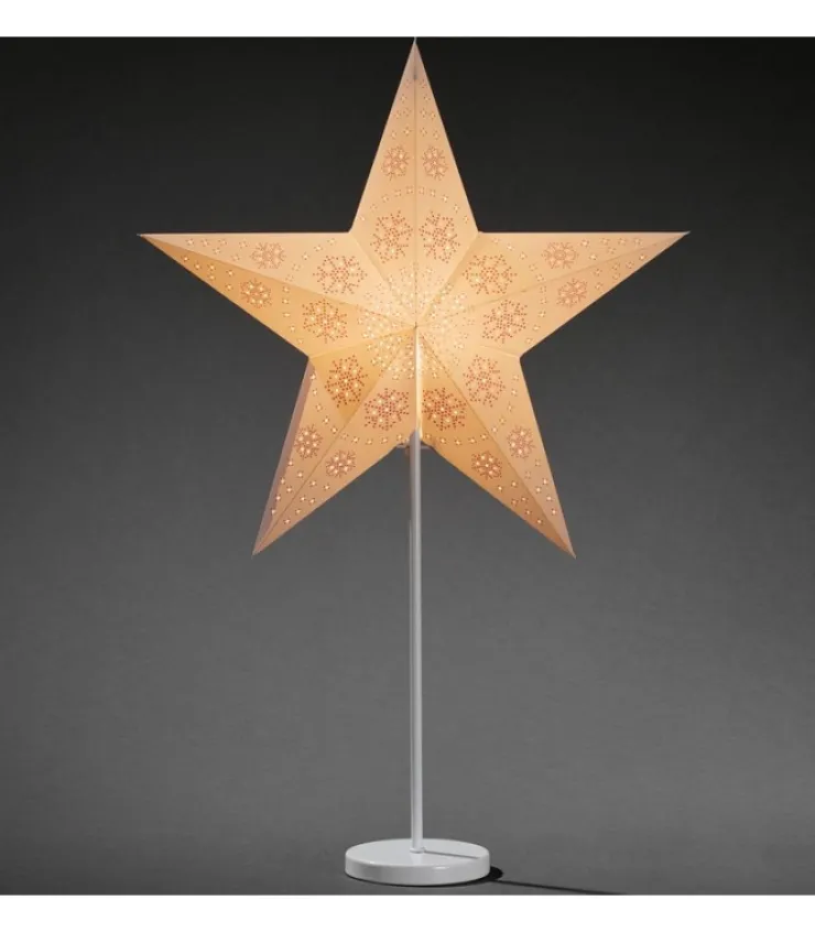 Konstsmide, guirlandes lumineuses de Noël Etoile Lumineuse Electrique 5 Branches En Papier, Blanche, Sur Pied Blanc, 46 Cm