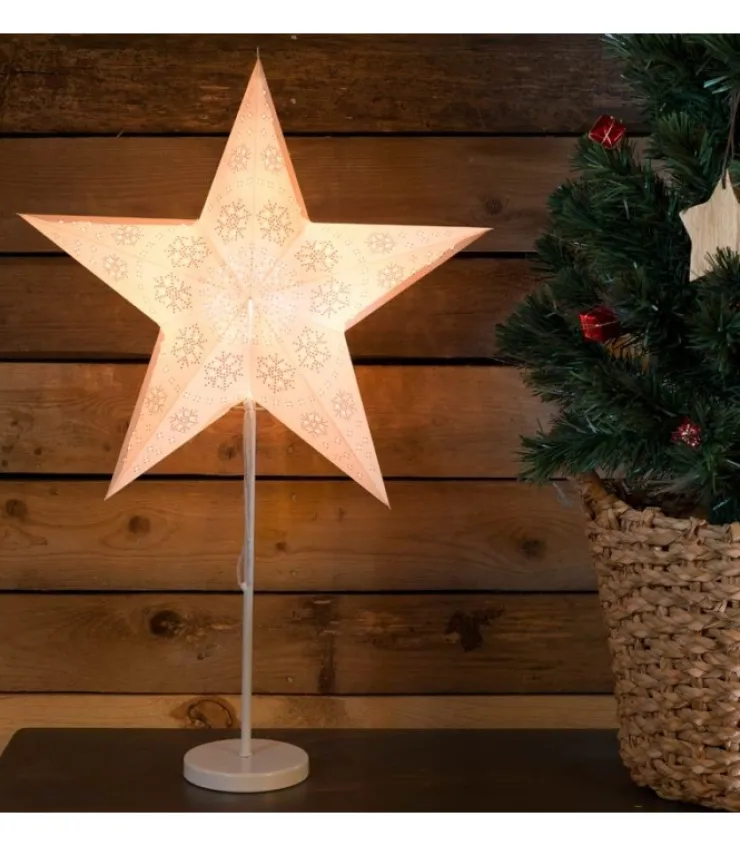 Konstsmide, guirlandes lumineuses de Noël Etoile Lumineuse Electrique 5 Branches En Papier, Blanche, Sur Pied Blanc, 46 Cm
