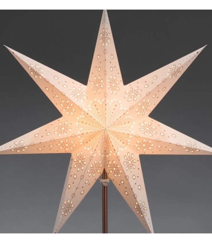 Konstsmide, guirlandes lumineuses de Noël Etoile Lumineuse Electrique 7 Branches En Papier, Blanche, Sur Pied Cuivre 48 Cm