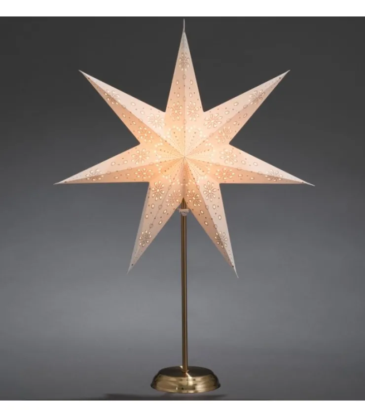 Konstsmide, guirlandes lumineuses de Noël Etoile Lumineuse Electrique 7 Branches En Papier, Blanche, Sur Pied Laiton, 48 Cm
