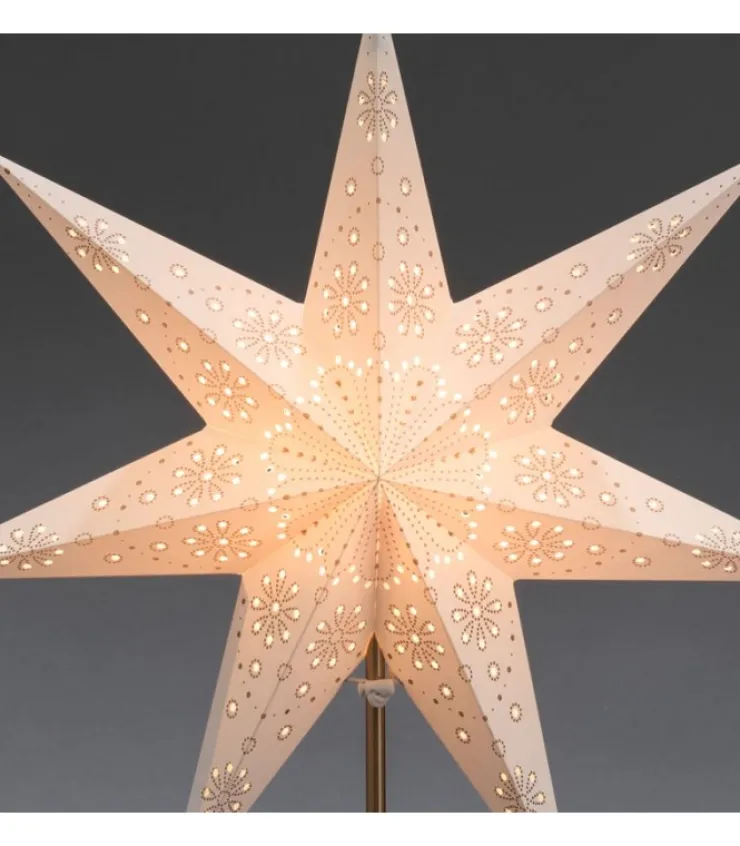 Konstsmide, guirlandes lumineuses de Noël Etoile Lumineuse Electrique 7 Branches En Papier, Blanche, Sur Pied Laiton, 48 Cm