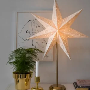 Konstsmide, guirlandes lumineuses de Noël Etoile Lumineuse Electrique 7 Branches En Papier, Blanche, Sur Pied Laiton, 48 Cm