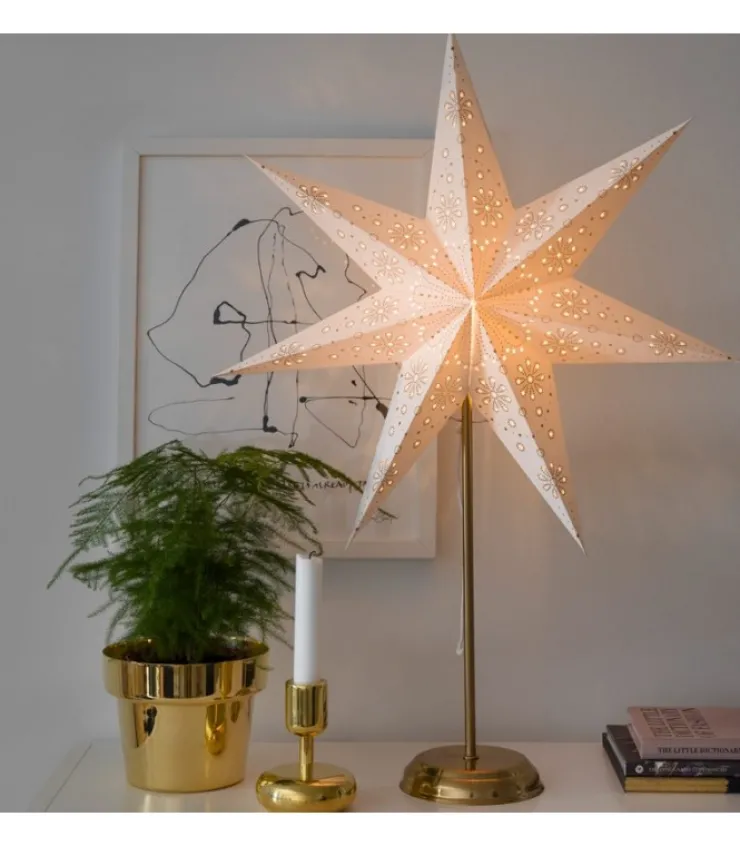 Konstsmide, guirlandes lumineuses de Noël Etoile Lumineuse Electrique 7 Branches En Papier, Blanche, Sur Pied Laiton, 48 Cm