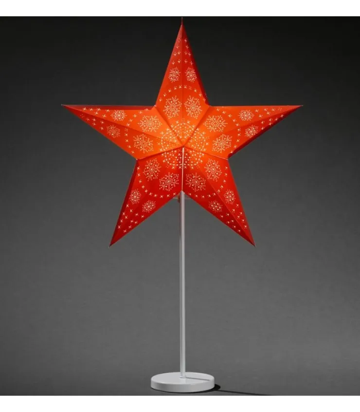 Konstsmide, guirlandes lumineuses de Noël Etoile Lumineuse Electrique 5 Branches En Papier, Rouge, Sur Pied Blanc, 46 Cm