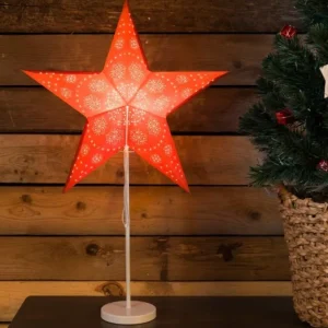Konstsmide, guirlandes lumineuses de Noël Etoile Lumineuse Electrique 5 Branches En Papier, Rouge, Sur Pied Blanc, 46 Cm