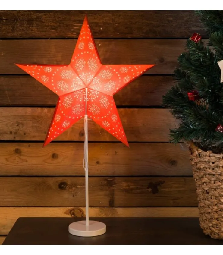 Konstsmide, guirlandes lumineuses de Noël Etoile Lumineuse Electrique 5 Branches En Papier, Rouge, Sur Pied Blanc, 46 Cm
