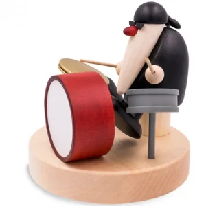 Köhler, Père Noël en bois Figurine Musicien Jazz, Batteur Devant Batterie