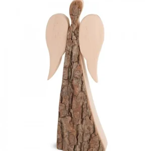 Waldfabrik, photophore en bois et étoile sapin de Noël Grand Ange De Noël En Bois, Double Face 24 Cm