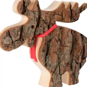 Waldfabrik, photophore en bois et étoile sapin de Noël Grand Elan En Bois Avec Noeud Rouge 18 Cm