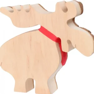 Waldfabrik, photophore en bois et étoile sapin de Noël Grand Elan En Bois Avec Noeud Rouge 18 Cm