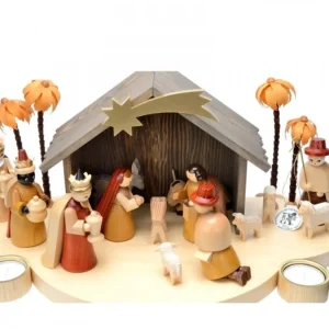 Richard Glasser, Pyramides de Noël allemandes Grande Crèche De Noël En Bois Avec Personnages