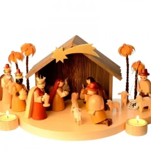 Richard Glasser, Pyramides de Noël allemandes Grande Crèche De Noël En Bois Avec Personnages