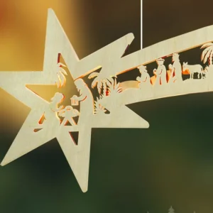 Ratags, décos de Noël lumineuses en bois Grande Etoile Lumineuse En Bois A Suspendre