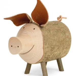 Waldfabrik, photophore en bois et étoile sapin de Noël Gros Cochon En Bois, 9 Cm