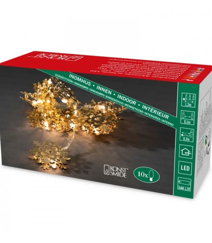 Konstsmide, guirlandes lumineuses de Noël Guirlande Lumineuse Décorative A Led, Flocons De Neige Metalliques Dores