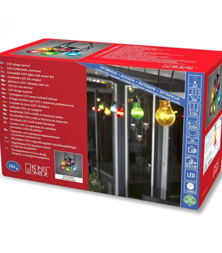 Konstsmide, guirlandes lumineuses de Noël Guirlande Lumineuse De Terrasse 10 M Extensible, 10 Ampoules Multicolores