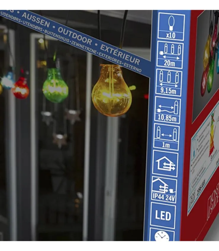 Konstsmide, guirlandes lumineuses de Noël Guirlande Lumineuse De Terrasse 10 M Extensible, 10 Ampoules Multicolores