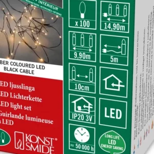 Konstsmide, guirlandes lumineuses de Noël Guirlande Lumineuse Led Effet Gouttes, 100 Diodes Ambrees, Fil Noir