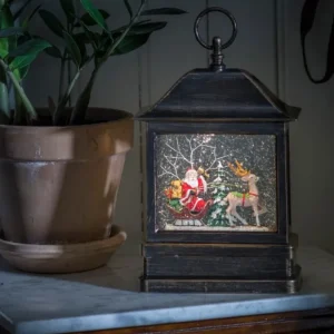 Konstsmide, guirlandes lumineuses de Noël Lanterne À Neige A Led Avec Père Noël Dans Son Traineau, 25 Cm
