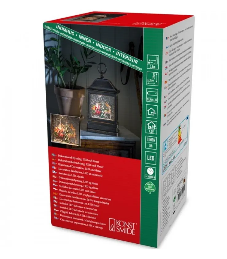 Konstsmide, guirlandes lumineuses de Noël Lanterne À Neige A Led Avec Père Noël Dans Son Traineau, 25 Cm