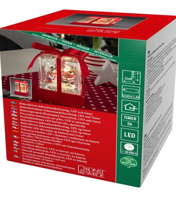 Konstsmide, guirlandes lumineuses de Noël Lanterne À Neige "Cadeau De Noël" Avec Père Noël & Bonhomme De Neige