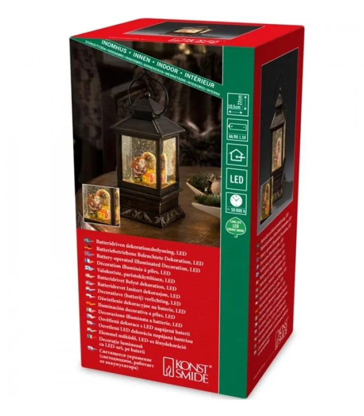 Konstsmide, guirlandes lumineuses de Noël Lanterne De Noël À Neige A Led Avec Père Noël Et Enfants, 22 Cm