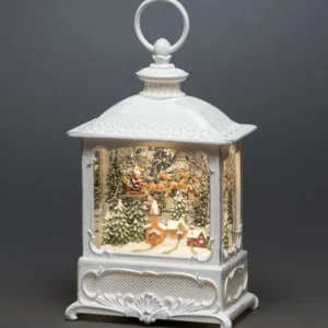 Konstsmide, guirlandes lumineuses de Noël Lanterne De Noël Blanche, Père Noël Volant Au-Dessus D'Un Village