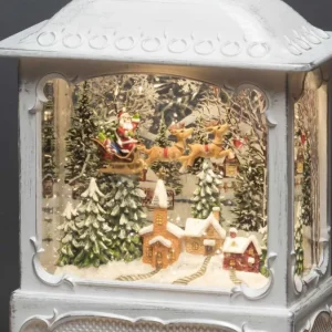 Konstsmide, guirlandes lumineuses de Noël Lanterne De Noël Blanche, Père Noël Volant Au-Dessus D'Un Village