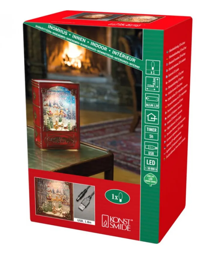 livre_de_nol_lanterne__neige_pre_nol_dans_un_traineau_3.webp Konstsmide, guirlandes lumineuses de Noël Livre De Noël Lanterne À Neige, Père Noël Dans Un Traineau