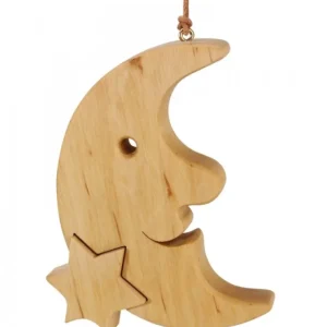 Waldfabrik, photophore en bois et étoile sapin de Noël Lune En Bois De Chene A Suspendre Avec Une Etoile 12,5 Cm