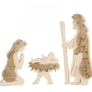 Waldfabrik, photophore en bois et étoile sapin de Noël Marie, Joseph Et Enfant Jesus En Ecorce De Bois, 10 Cm