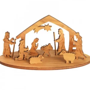 Waldfabrik, photophore en bois et étoile sapin de Noël Mini Crèche De Noël Avec Personnages En Bois D'Olivier, 5 Cm
