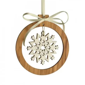 Waldfabrik, photophore en bois et étoile sapin de Noël Pendentif En Bois D'Olivier 7Cm, Motif Cristal De Neige N°1