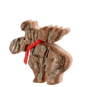 Waldfabrik, photophore en bois et étoile sapin de Noël Petit Elan En Bois Avec Noeud Rouge 8 Cm