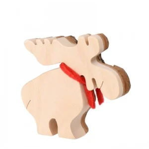 Waldfabrik, photophore en bois et étoile sapin de Noël Petit Elan En Bois Avec Noeud Rouge 8 Cm