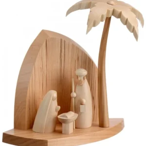Schalling, crèche moderne Petite Crèche Moderne En Bois Avec Un Palmier Et La Nativite