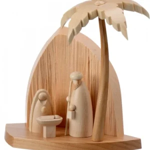 Schalling, crèche moderne Petite Crèche Moderne En Bois Avec Un Palmier Et La Nativite