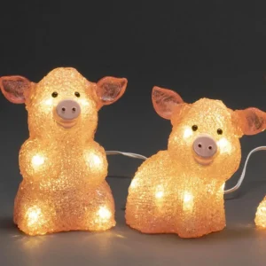 Konstsmide, guirlandes lumineuses de Noël Petits Cochons Roses Lumineux En Acrylique Led 12,5 Cm, Lot De 5