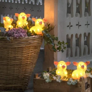 Konstsmide, guirlandes lumineuses de Noël Petits Cochons Roses Lumineux En Acrylique Led 12,5 Cm, Lot De 5