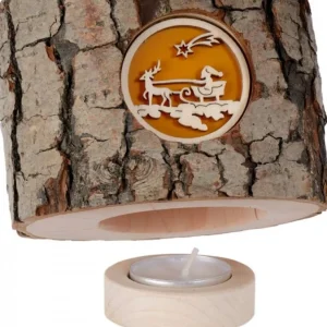 Waldfabrik, photophore en bois et étoile sapin de Noël Photophore En Bois, 1 Motif Père Noël Et Traineau