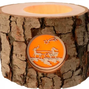 Waldfabrik, photophore en bois et étoile sapin de Noël Photophore En Bois, 1 Motif Père Noël Et Traineau