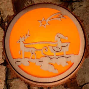 Waldfabrik, photophore en bois et étoile sapin de Noël Photophore En Bois, 1 Motif Père Noël Et Traineau