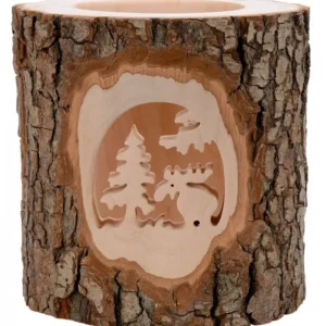 Waldfabrik, photophore en bois et étoile sapin de Noël Photophore En Bois Cisele, Elan Dans La Foret