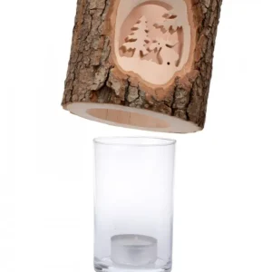 Waldfabrik, photophore en bois et étoile sapin de Noël Photophore En Bois Cisele, Elan Dans La Foret