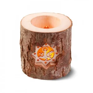 Waldfabrik, photophore en bois et étoile sapin de Noël Photophore En Rondin De Bois, 2 Motifs Crèche Et Bougie
